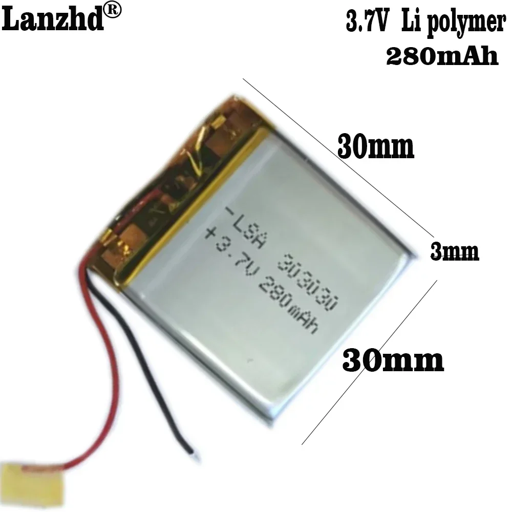 Batería de iones de litio de polímero li-po para monitoreo de dispositivos médicos, equipo digital inteligente usable, 1-12 piezas, 303030 Li, 3,7 V, 280mAh