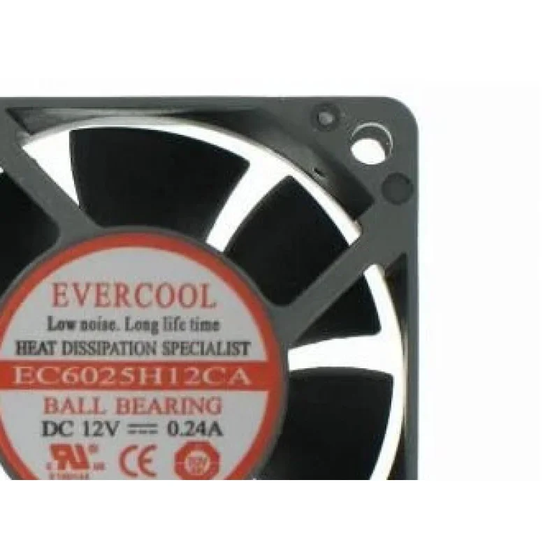 L+ for Evercool BALL BEARING 60x60x25mm EC6025H12CA DC 12V 0.24A High Speed Fan 3-Pin