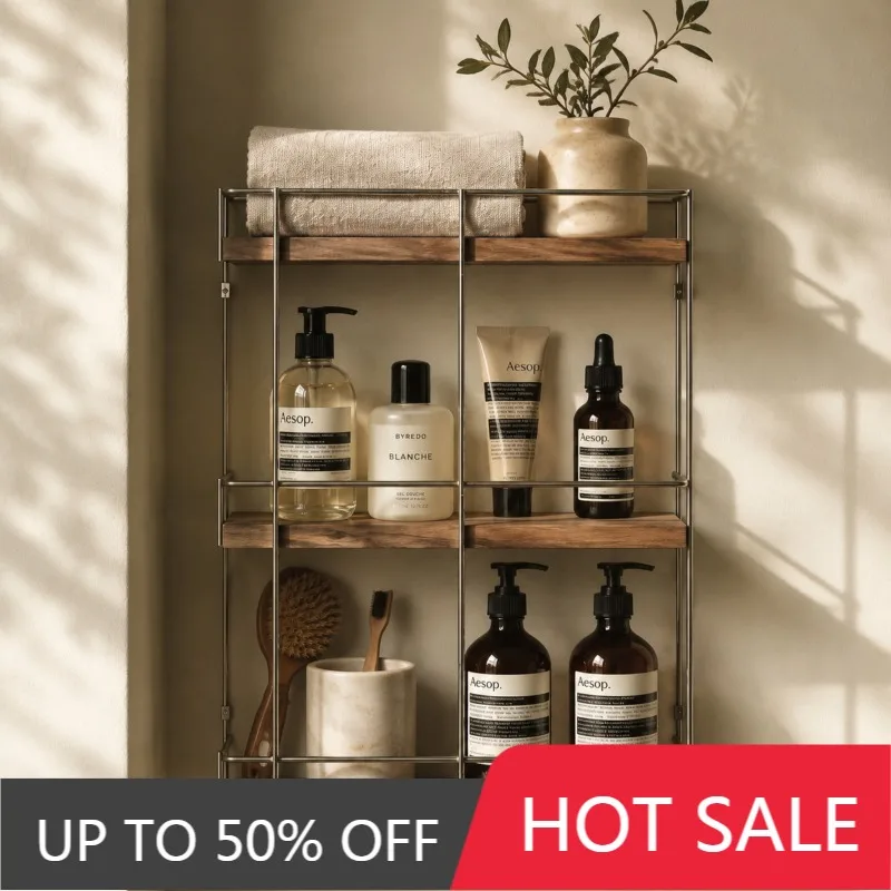 Solid Wood Bathroom Storage Shelf Modern Luxury 3 Tier Bathroom Organizer Wall Shelves Metal Shower Caddy Shelf Home Furniture