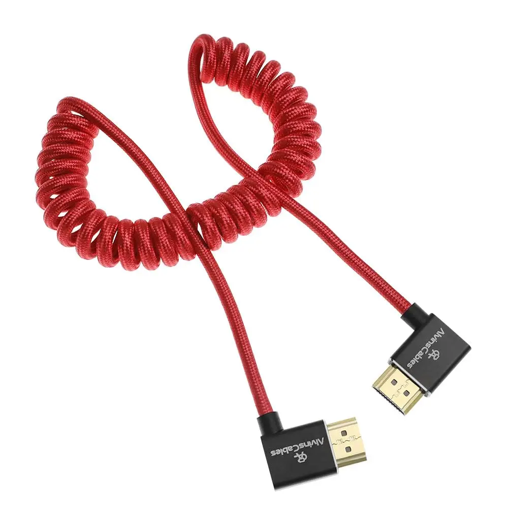 Kabel Alvin's Cables 8K HDMI 2.1, kabel 8K 60Hz 4K 120Hz High-Speed do monitora Atomos Ninja, kabel spiralny w oplocie, kątowy z lewego na prawy. — zdjęcie produktu 5