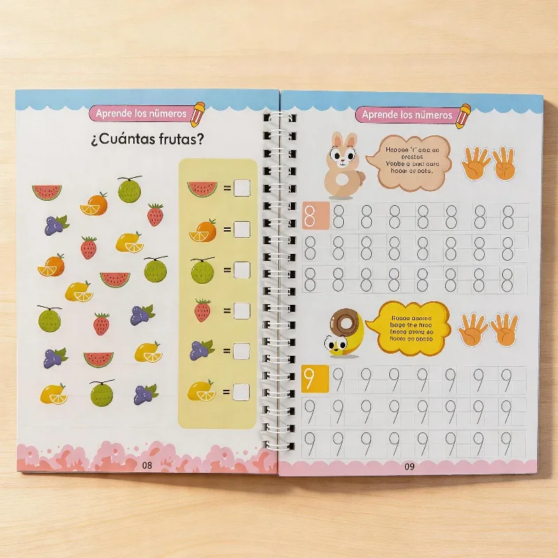 1 Spanish Math Number Writing Groove Practice Book, Number Calligraphy Practice Set,  Beginner Practice Book