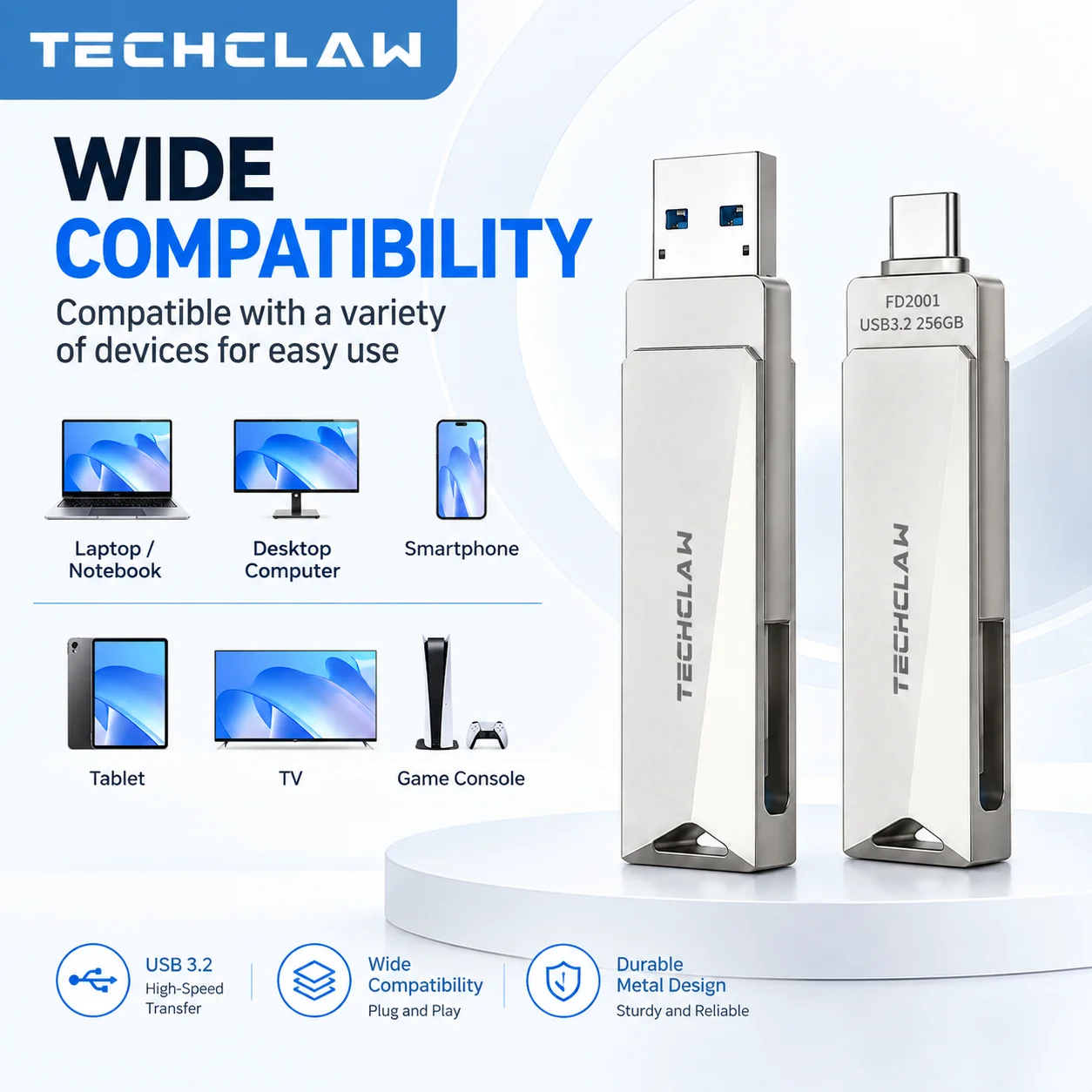 Pamięć USB 3.0 typu C, 2 w 1, 120 MB/s, szybka, metalowa, z funkcją OTG, 64 GB, 128 GB, 256 GB, 512 GB, do komputera, telefonu i samochodu. — zdjęcie produktu 2