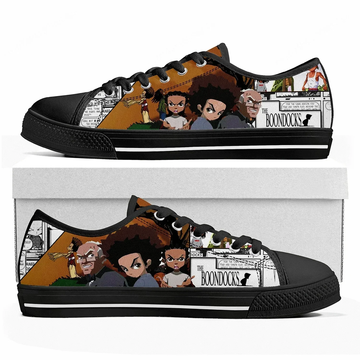 

Кроссовки Boondocks Huey Riley Freeman, женские и мужские, низкие, из высококачественного холста, повседневные, в стиле аниме, с возможностью индивидуального дизайна