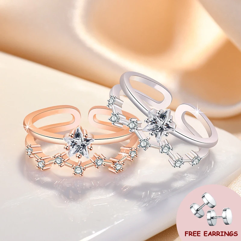 

Fashion Women Ring 925 Silver Jewelry with Zircon Gemstone Accessories for Female Wedding Party Promsie Gift Open Finger Rings