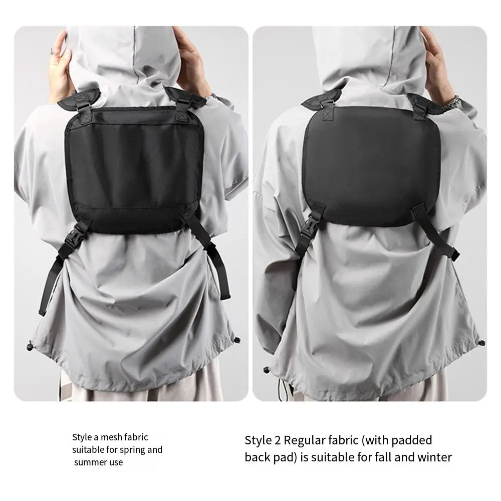 Backpack Reflective Running Vest Bag Breathable Streetwear Hip Hop Vest Bag Large Capacity Casual Front Chest Pack Unisex