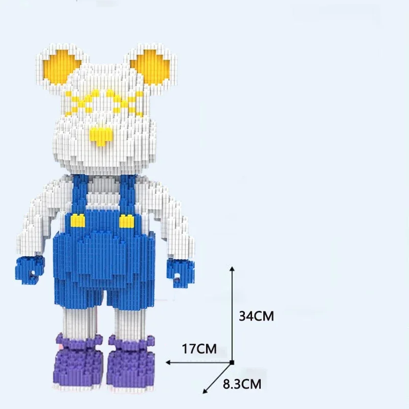 Kids Toys Cartoon DIY Mini Love Violent Bear Bearbrick Model with Light Building Block Micro Bricks Christmas Birthday Gift