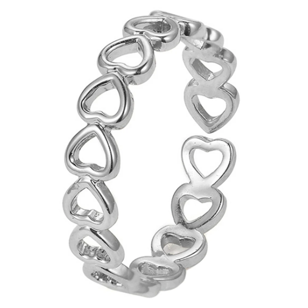 Hollowed-Out Heart Shape Open Ring Design Cute Fashion Love Jewelry for Women Young Girl Gifts Adjustable Silver Color