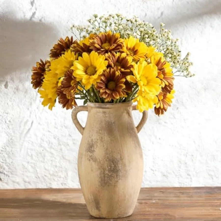 

Large Ceramic Vase11.3 inch Tall Farmhouse Flower Vase with 2 Handles Terracotta Decorative Flower Vase for Home Decor Living R