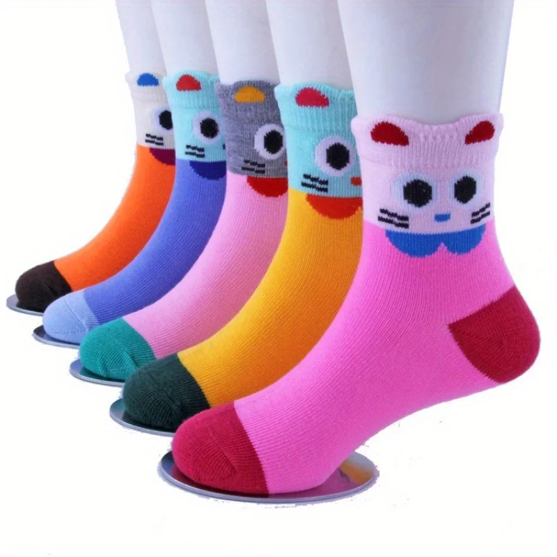 5 Pairs of Children Socks Boys and Girls Cute Big-eyed Cat Cartoon Socks Socks