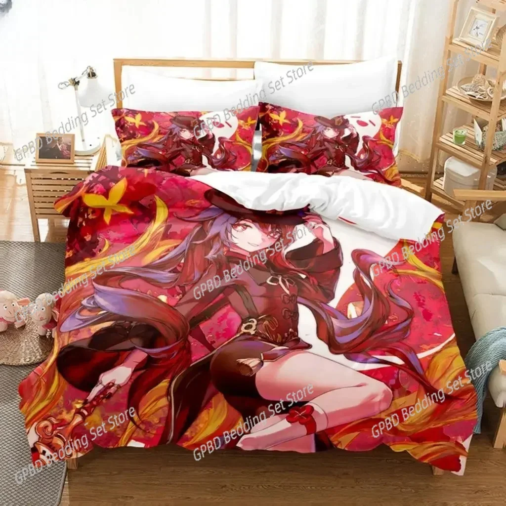 Anime Hu Tao Genshin Impact 3D NEW Duvet Cover Pillowcase Bedding Set Adult Girl Bedroom Decoration Children Single Double Large