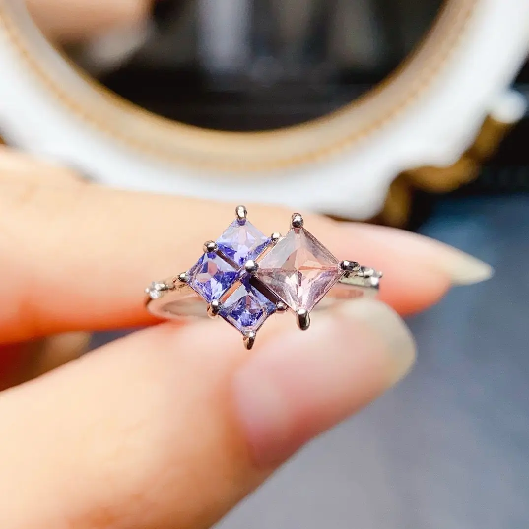 ZECAA Fine Jewelry Woman Tanzanite Ring For Lady With Natural Tanzanite Stone 3*3mm Silver Ring Best Lady Gift Tanzanite Ring