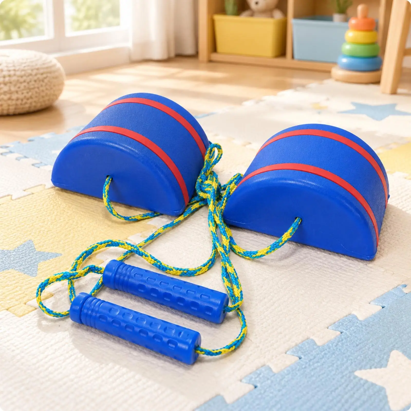 Kids Balance Stone Stepping Stones Toy with Rope Handles and Semicircular Levels for Coordination Training Sensory Play Rotating