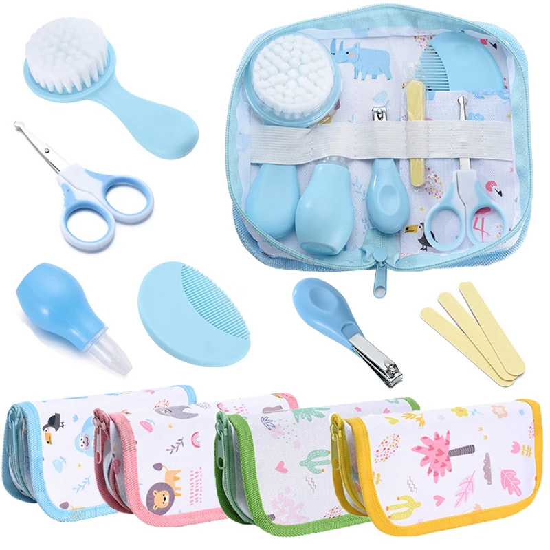 8pcs/set Baby Care Kit with Bag - Portable Travel Set with Comb, Bath Brush, Nail Clipper, Nail Files, Scissors