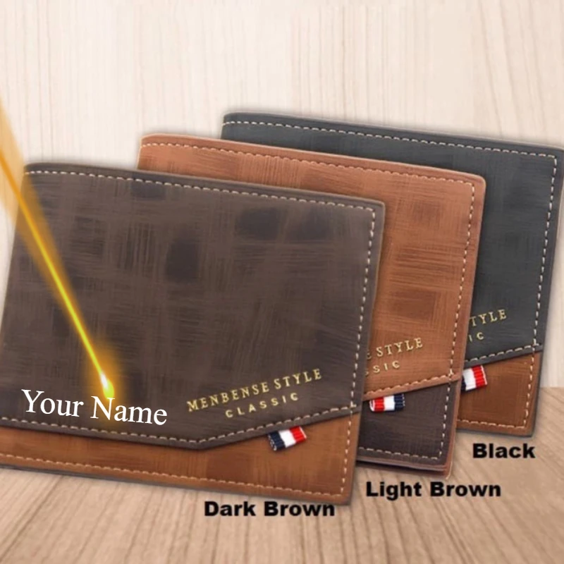 

Men Personalized Custom Name Gift for Christmas Wallets Coin Pocket Small Wallet Card Holder Frosted Free Engrave Men Purses