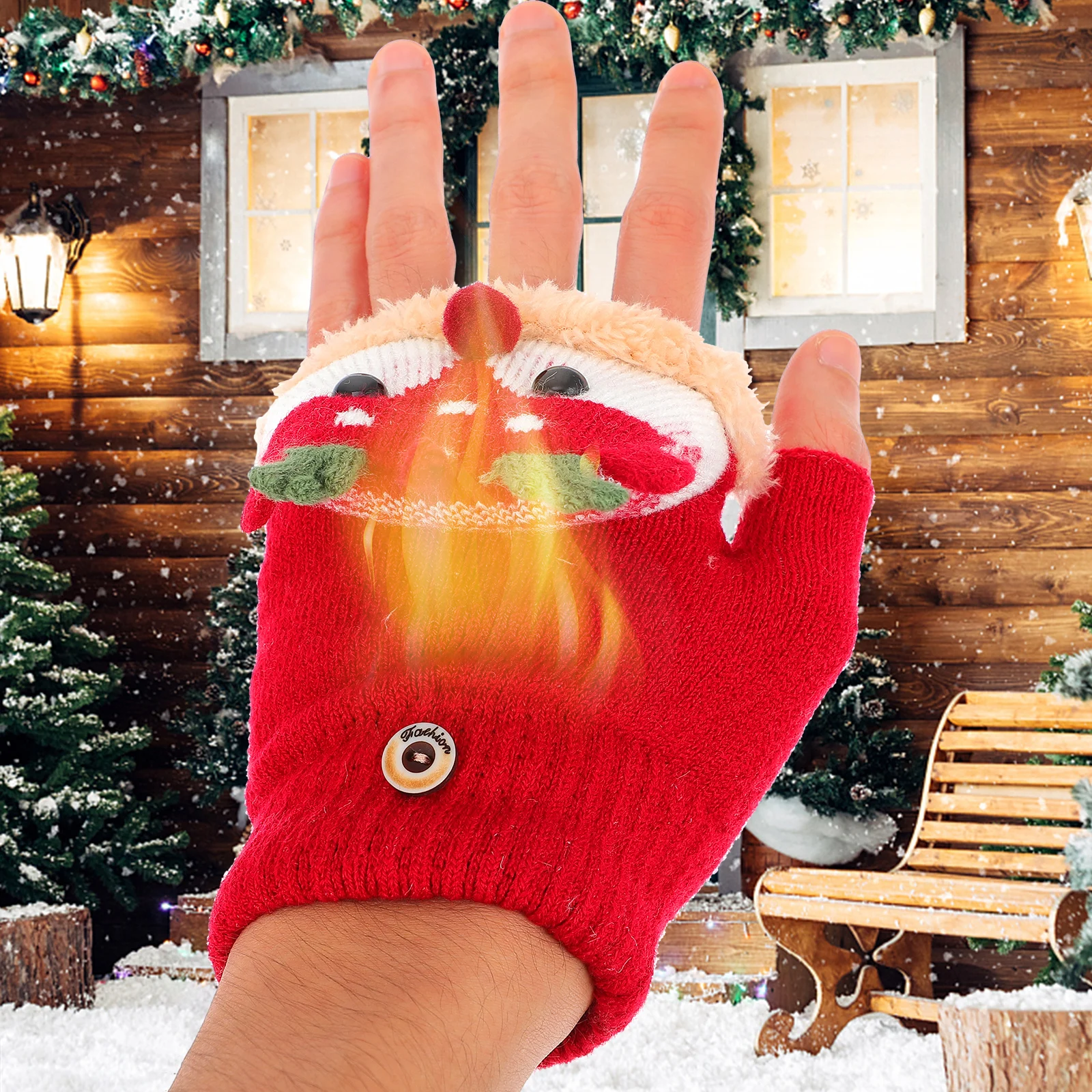 

Kids Winter Warm Christmas Style Cartoon Knitting Cold Protection Outdoor Gloves Fits H Shape Bright Colors