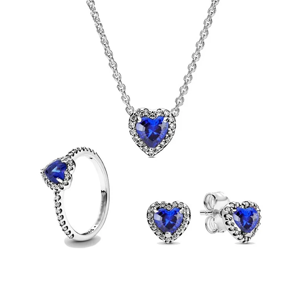 

New Fashion Europe 925 Sterling Silver Elevated Heart Jewerly Set, Ring, Earring and Necklace for Women's PartyParty