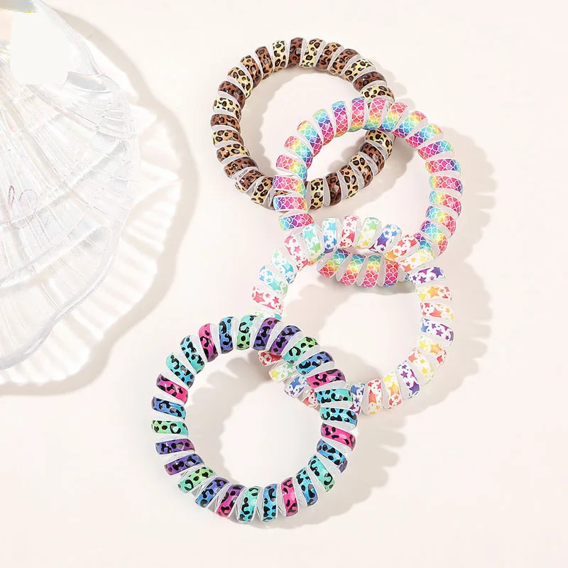 2023 Fashion Candy Color Print Telephone Wire Hair Bands Women Spiral Hair Ties Frosted Elastic Hair Rope Girls Hair Accessories