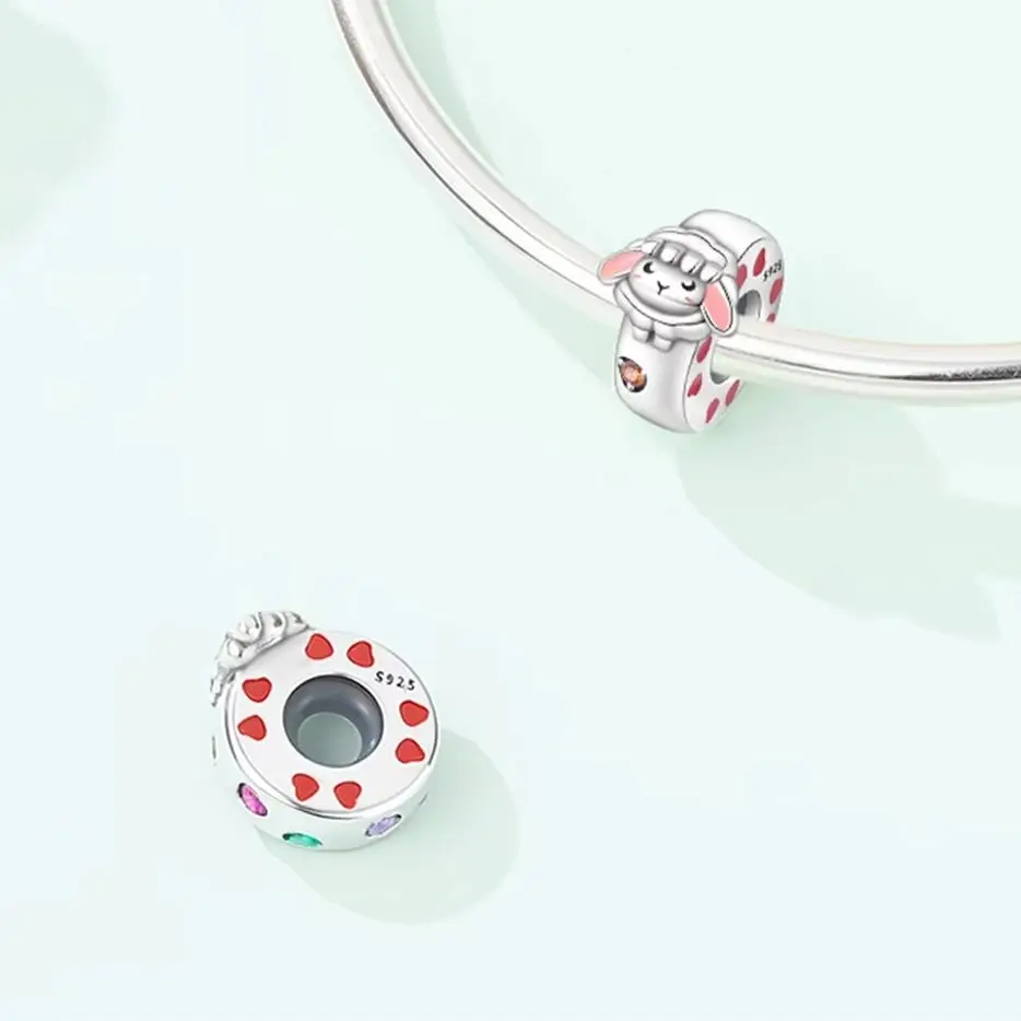 

Original 925 Silver Cute Pink Sheep Animal Beads Fit Bracelet Making Gifts Woman Fashion Jewelry DIY