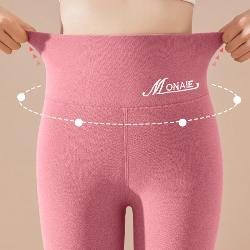 2025 Chic Letter Embroidery Knitted Leggings Women Elegant Slimming Warm Legging Winter Thicken Plush Coldproof Leggings Woman