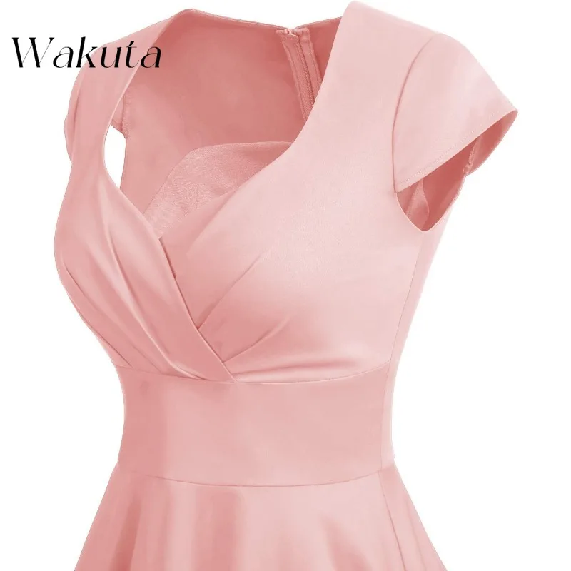 Wakuta-Robe de Soirée pour Demoiselle d'Honneur, Fourreau Élégant, Manches Courtes, Couleur Unie, Taille Simple, Slim, Plissée, Ligne A, Banquet, Éducatif