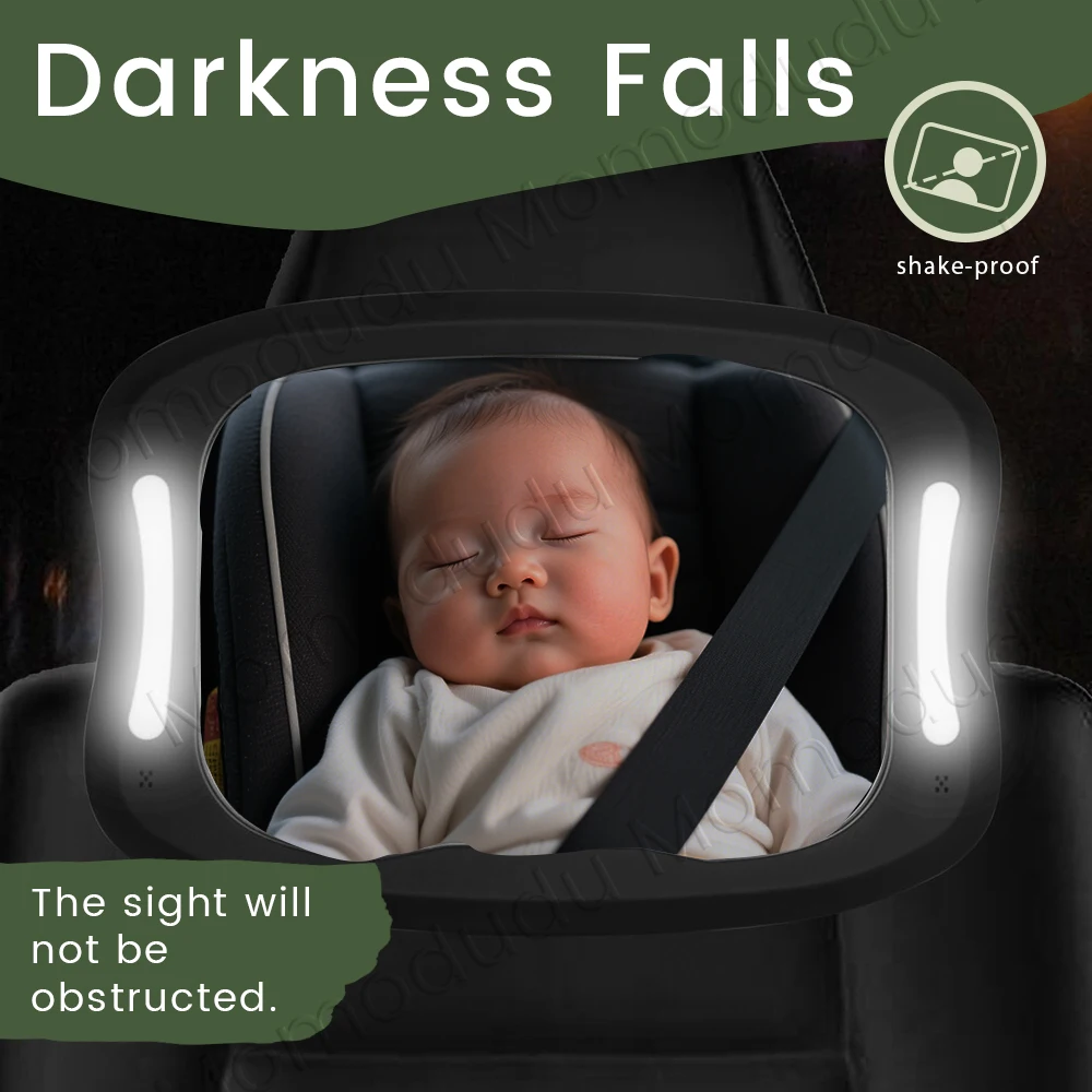 LED Baby Car Mirror with Remote Control Soft LED Light 360° Rotation Shatterproof Acrylic for Clear Viewing, Fits All Vehicles