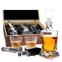 Customized Old Fashioned Retro Classic Crystal Whisky Decanter Set Wooden Box Whiskey Glass Set Whisky Glass Set Gift Box