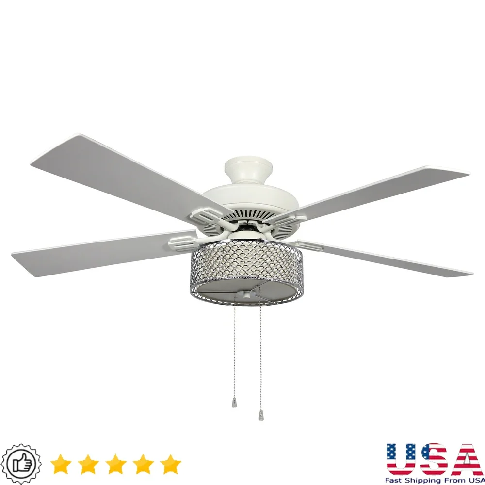 Ventilador de techo LED de 52 pulgadas con luz, Motor Reversible de 3 velocidades, bombillas regulables incluidas, instalación con cable, hogar, oficina y sala de estar