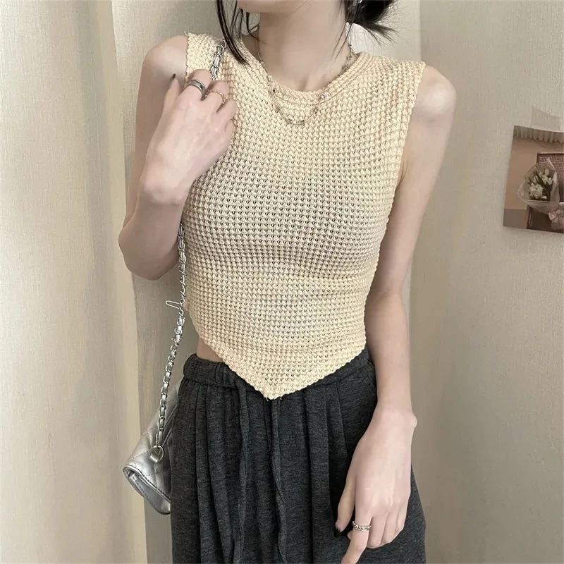 

Long Sleeve T-shirt Women Summer Thin Section Hollow Ice Silk Knit Sunscreen Coverall Korean Loose Tops Vest