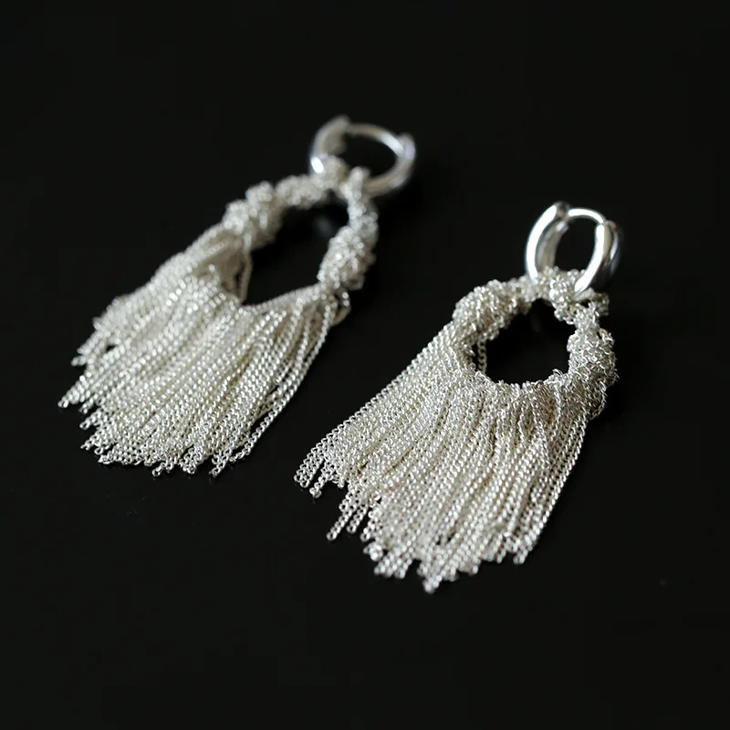 Brass Chunky Tassel Drop Earrings Women Jewelry Punk Party T Show Gown Runway Korean Japan INS