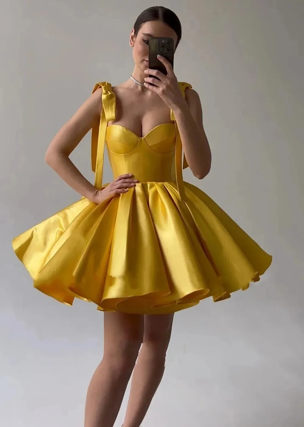 

Sexy short V-neck backless A-line Mini PROM Party Homecoming Dress 2024 New bow strap Robe De Soiree formal evening dress