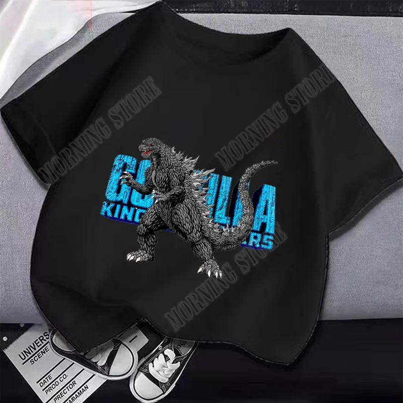 Godzillas Boys T-shirt Clothing Cartoon Child Black White Tee Anime Summer Short Sleeved Clothes Cute Kids Sweat Absorption Tops