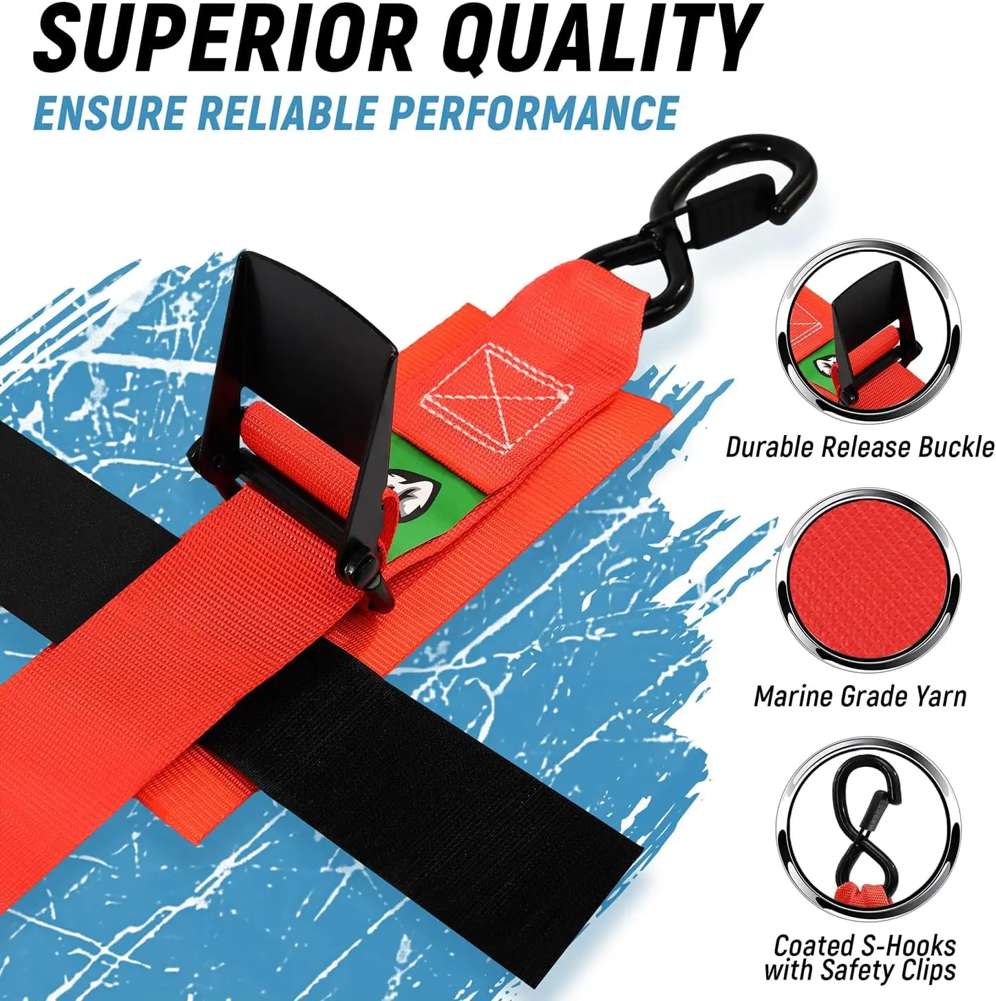 Boat Tie Down Straps, 2 Pack Adjustable Polyester Ratchet Straps for Trailer & Marine Cargo