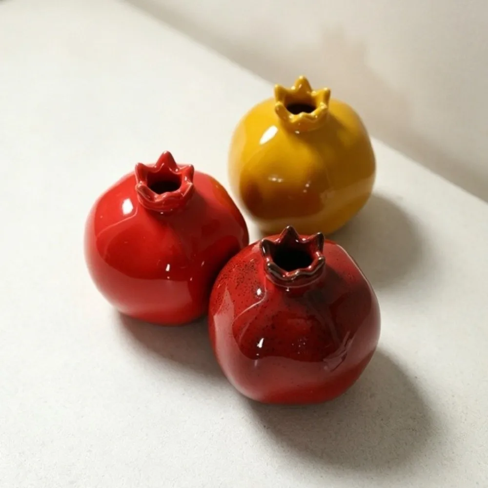 Fashion Decor Ceramic Simulated Pomegranate Vase Fruit Shaped Handmade Flower Arrangement Vase Creative Bud Vase Home Decoration