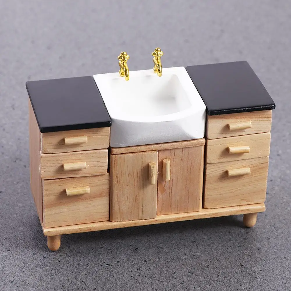 Toy Model Pretend Play Scene Decoration Classic Toys Simulation Wash Basin Cabinet Bathroom Furniture Toys Kitchen Decoration