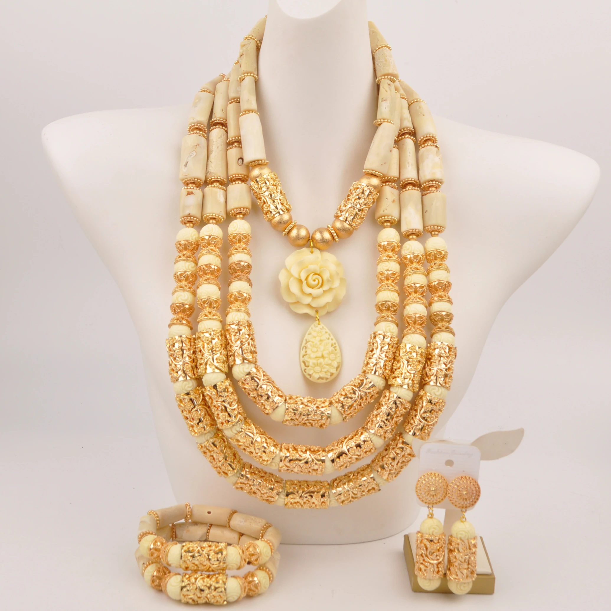 Natural White African Coral Bead Necklace Nigerian Wedding Bridal Jewelry Sets