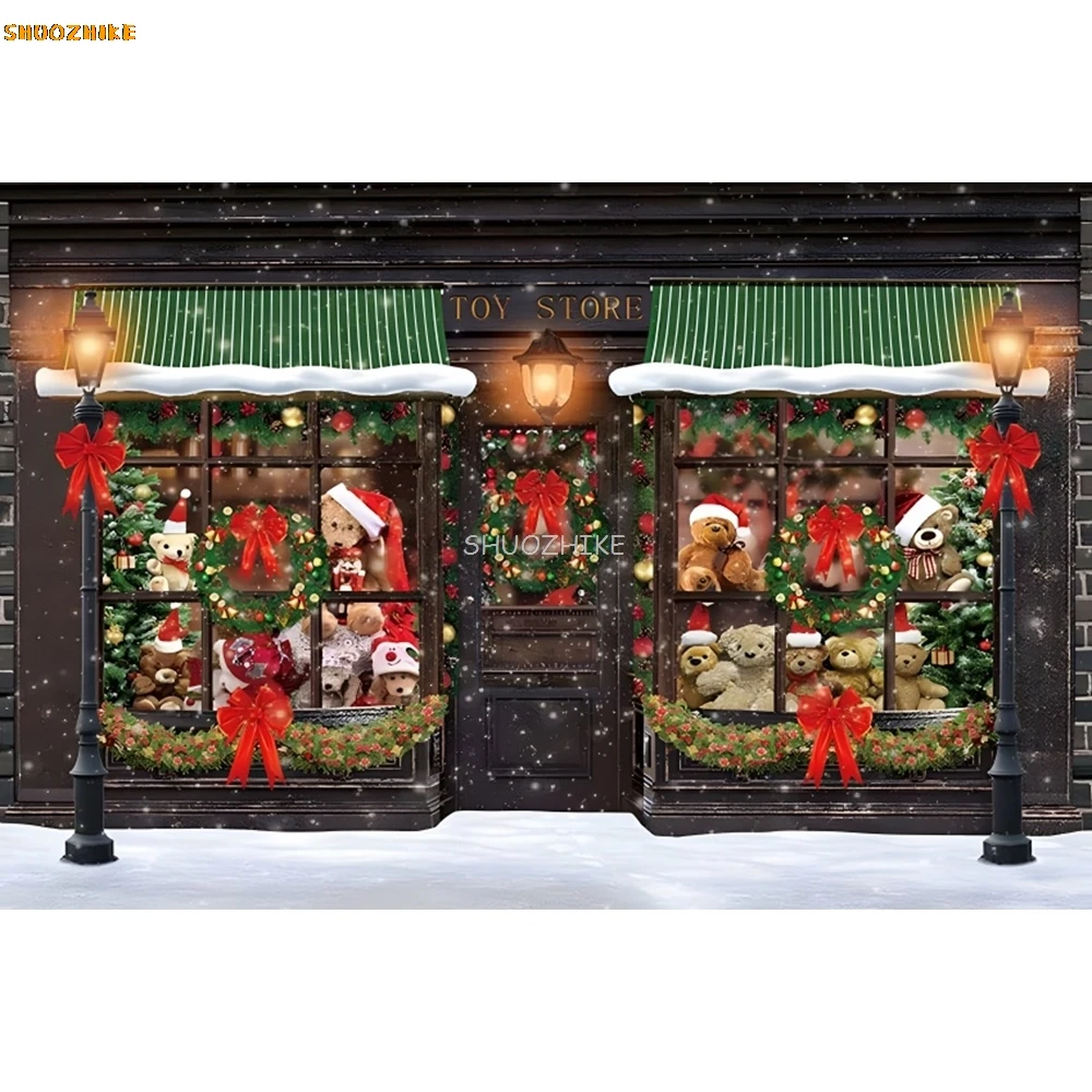 Winter Christmas Decoration Background Xmas Shop Gift Boxes Teddy Bears Backdrop Kids Portrait Photo Studio Props Party Supplies
