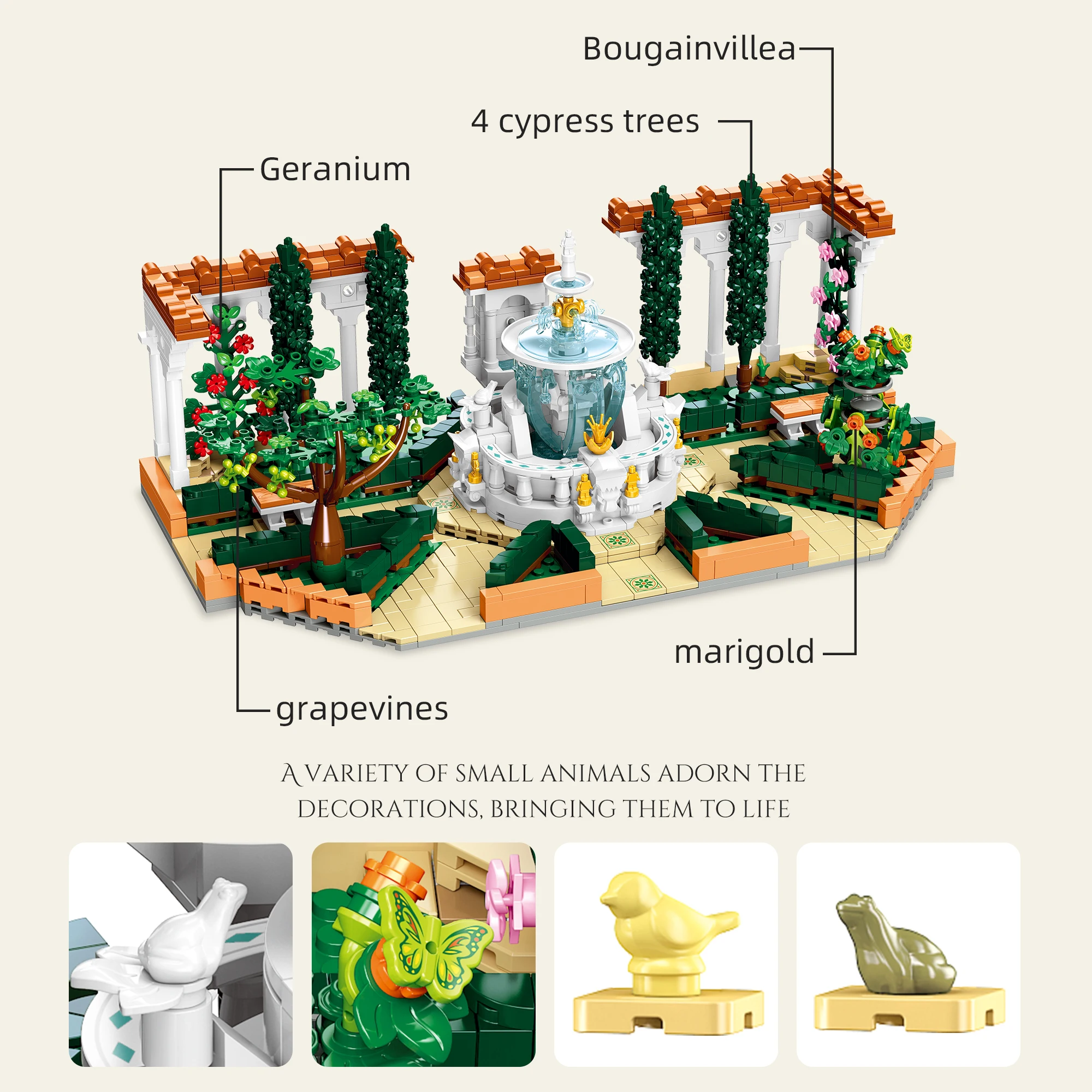 Straatscène architectonisch model fontein plaza bouwstenen educatief speelgoed ornamenten voor verjaardagscadeaus voor kinderen