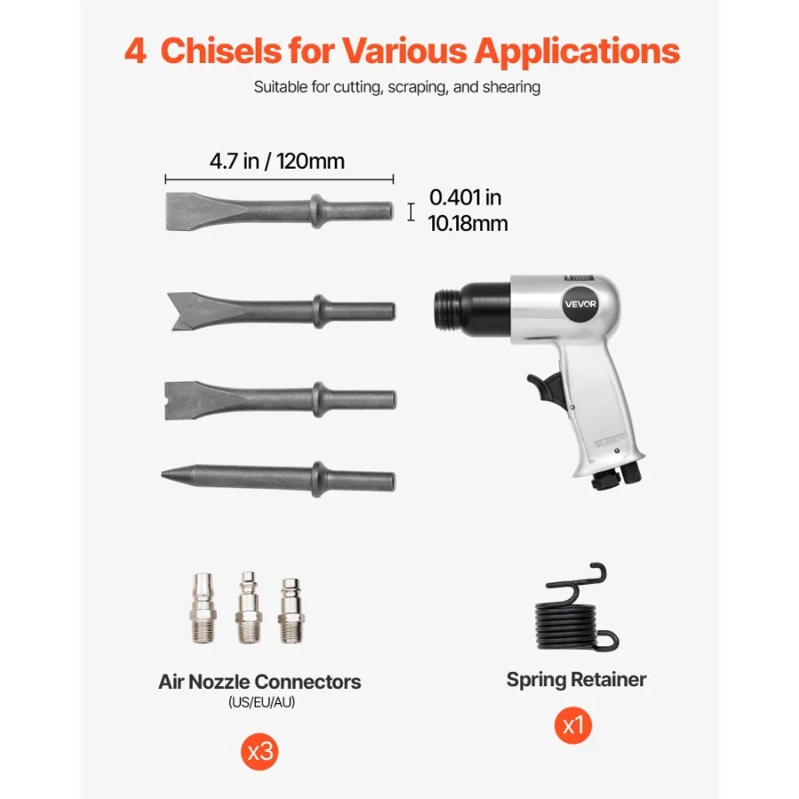 مطرقة هوائية 4500 BPM 11 CFM طقم مطرقة هوائية مع 4 أزاميل