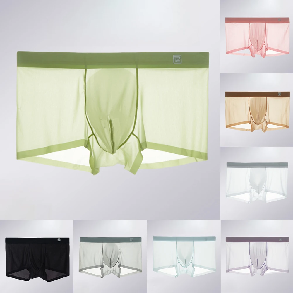 Men\'s Breathable Ice Silk Mesh Underpants Low Waist Boxers with Quick Dry and Stretch Features Suitable for All Seasons