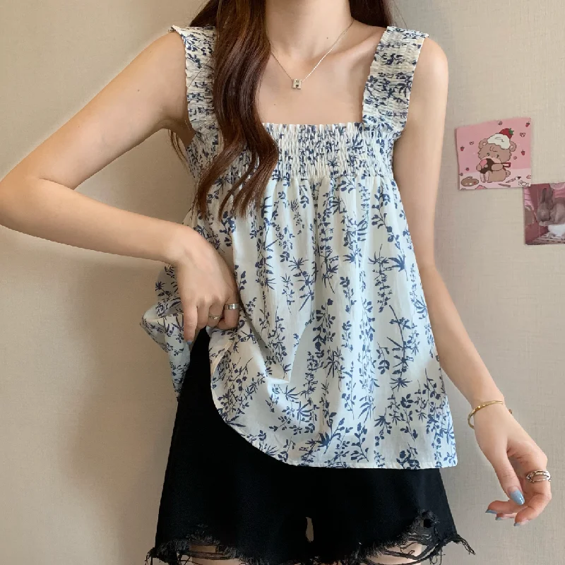 French Style Floral Casual Sleeveless Top Summer New Original Design Fashion Sweet Youthful Wind Versatile Popular Lady Clothing