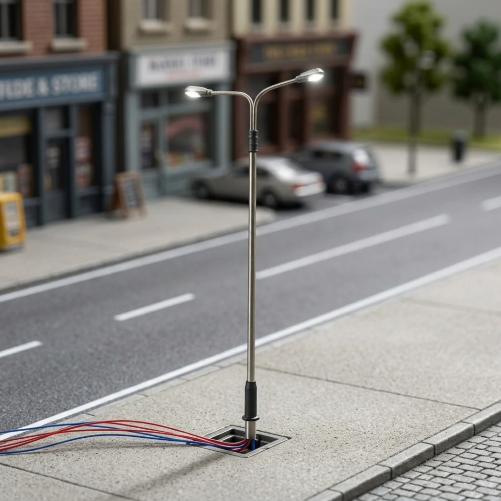 Model Street Lamp with Metal Pole Energy-Efficient Miniature Street Light Mini Streetlight Lamp Battery Powered for Hobbyists