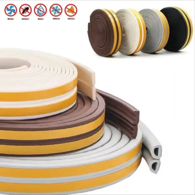 6M/12M Deur Raam Zegel Strip Diep Zelfklevend Akoestisch Schuim Afdichting Strip Tape Isolatie Winddicht Rubber Tochtstrip