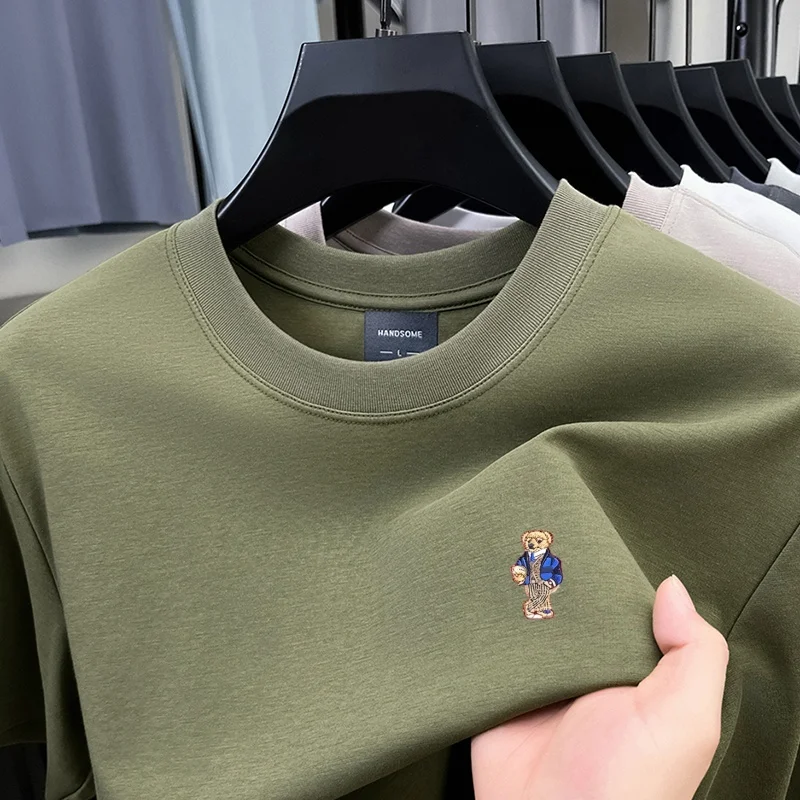 Designer-Sommer-Herren-Kurzarmhemd mit Rundhalsausschnitt, Teddybär-Stickerei, Baumwoll-T-Shirt, vielseitige Freizeitkleidung für den Alltag. – Detail 16
