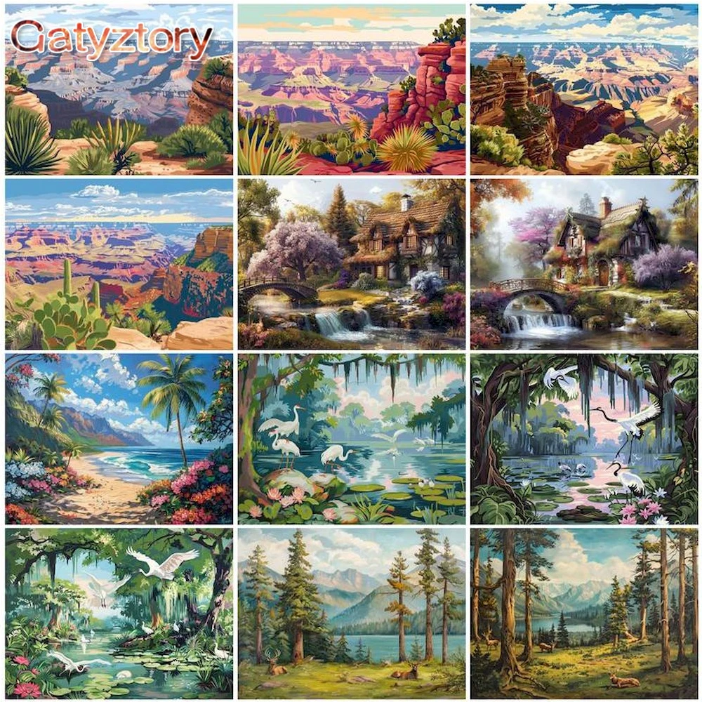 

GATYZTORY DIY Painting By Numbers Hand Painted Landscape Paintings Art Drawing On Canvas Gift Pictures By Number Kits Home Decor