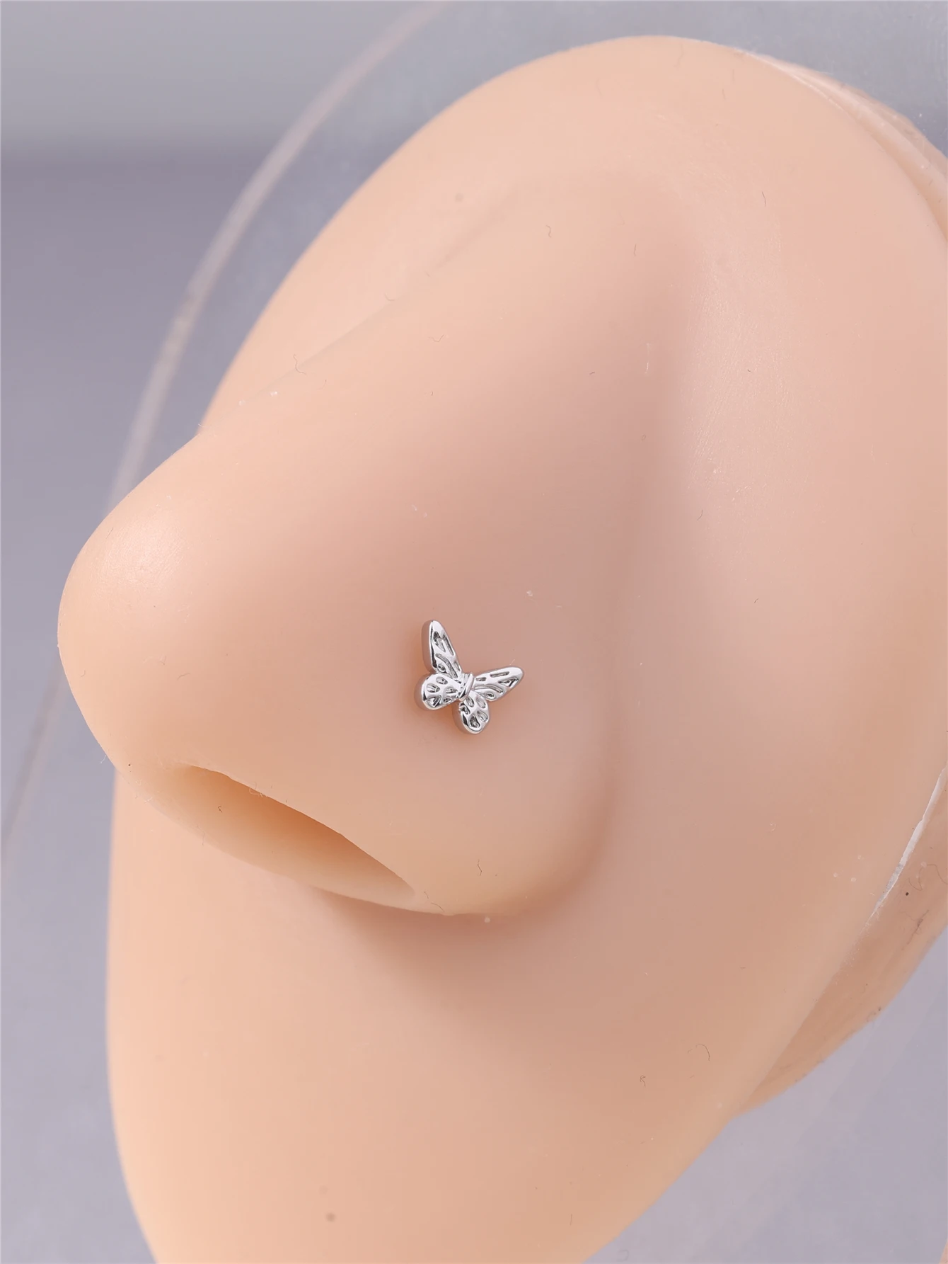 20G L Shaped Nose Studs Simple Mini Butterfly Design Gold Silver Color Nose Piercing for Women Girl Nostril Jewelry