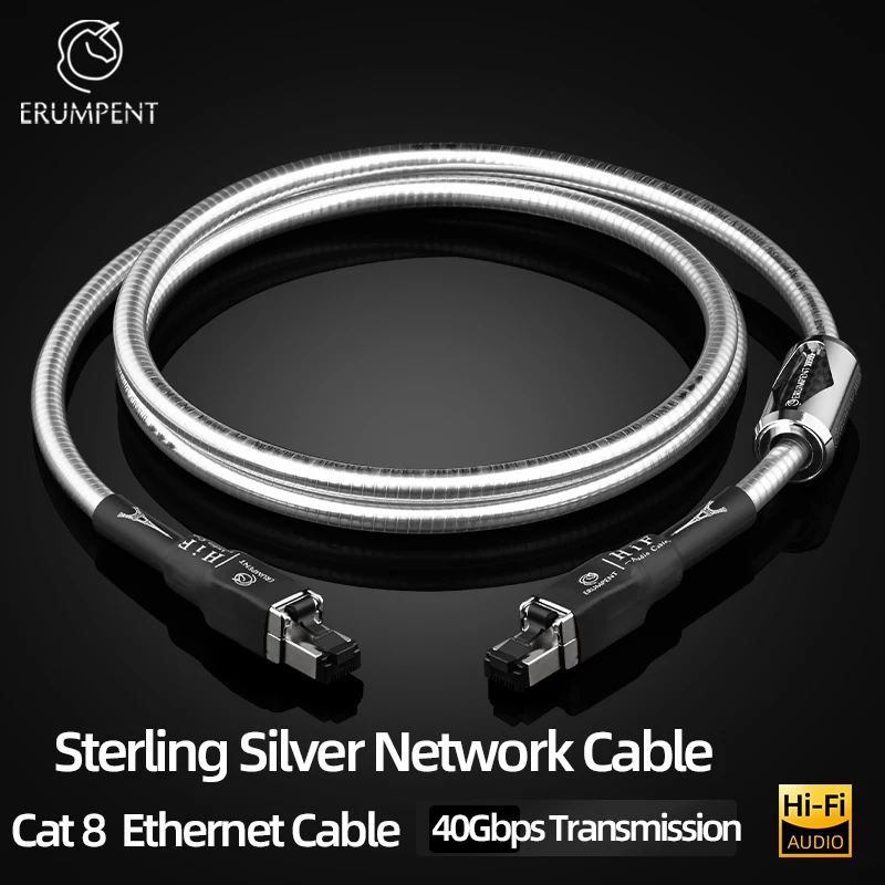 ERUMPENT HiFi Cat8 Ethernet Cable Sterling Silver Core 40Gbps Transfer RJ45 LAN Network Patch Cable for Router Switch