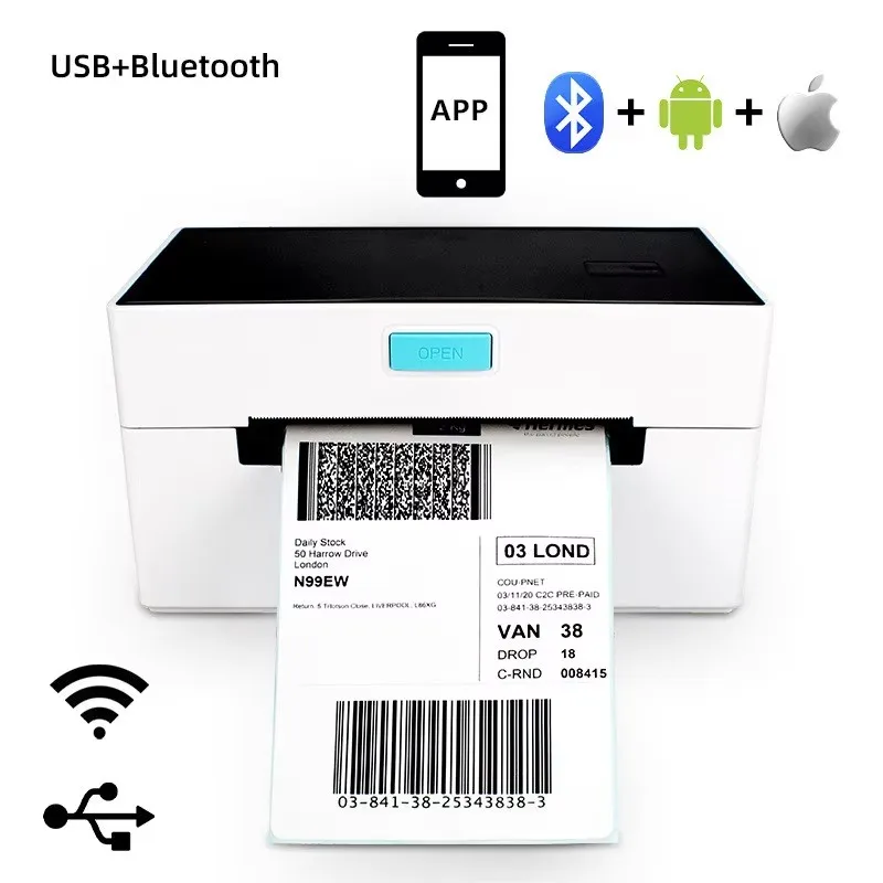 4-inch Thermal Printer Amazon FBA DHL FedEx UPS Express Waybill 100X150mm USB Wireless Bluetooth Shipping Label Printer 160mm/s
