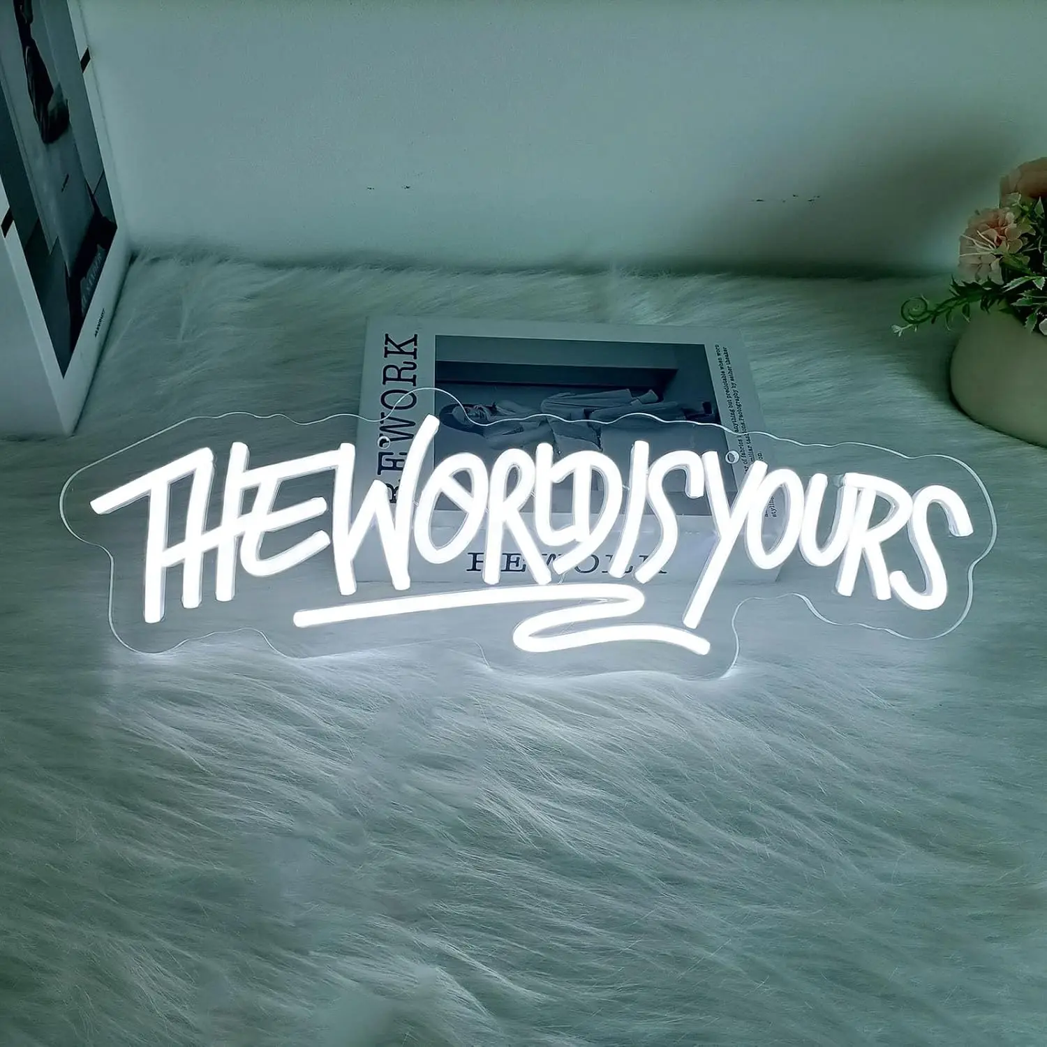 The World Is Yours Neon Sign for Office Graduation Gift LED Neon Light Signs for Man Cave Bedroom Game Room Birthday Party Decor