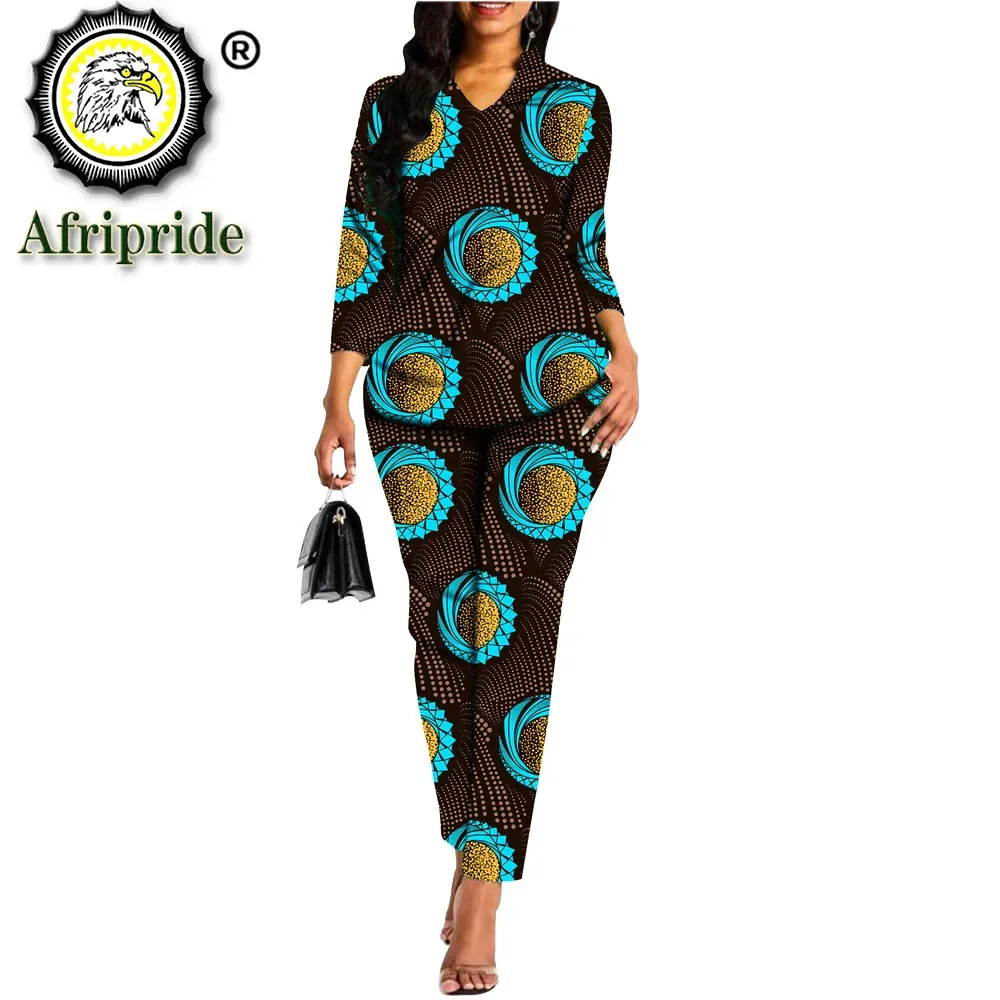 African 2 Piece for Women Crop Top and Print Pants Set Dashiki Outfits African Shirts for Women Blouse Fashion Wear S2026017