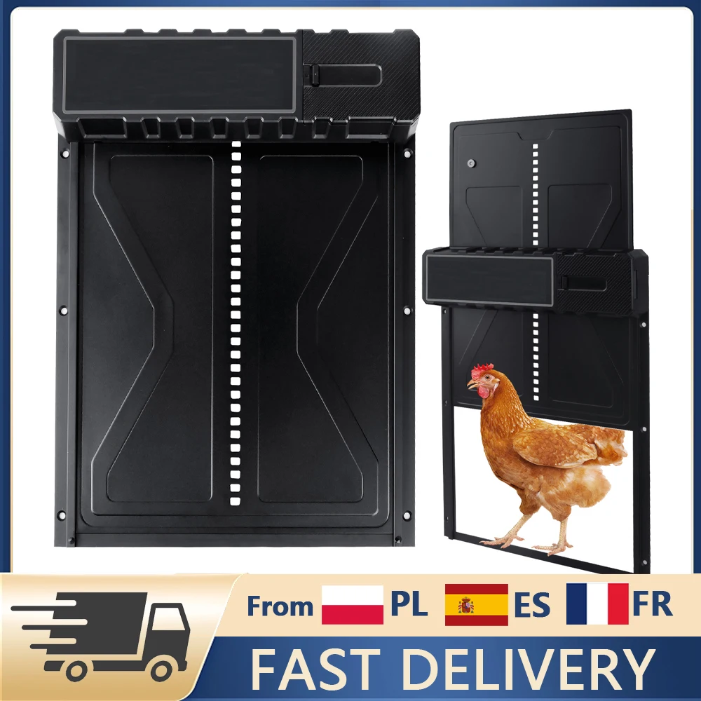 Puerta Automática para Gallinero de Aleación de Aluminio con Sensor, Puerta para Mascotas con Temporizador, Pantalla de Elevación, Antipinzamiento, Alimentada por Batería para Gallinas